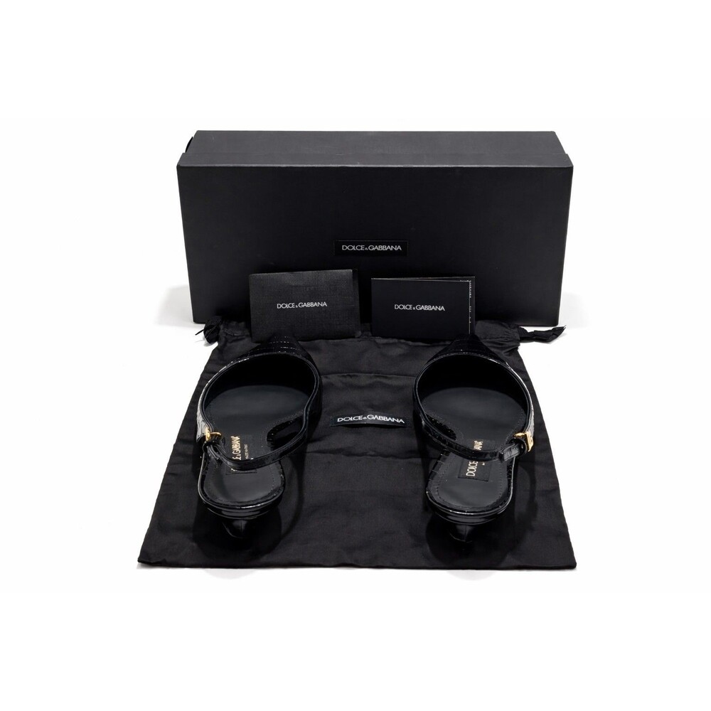 Dolce Gabbana Black Patent Croc Slingback Kitten Heel Pumps 38 US 8 DG Logo NIB - Picture 7 of 16